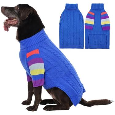 Imagem de OUOBOB Suéter elástico para cães, suéter de malha de gola rolê para cães extragrande, suéteres para cães de tamanho grande, suéter quente de Natal, Golden Retriever, Labrador, Rottweiler (azul 2GG)