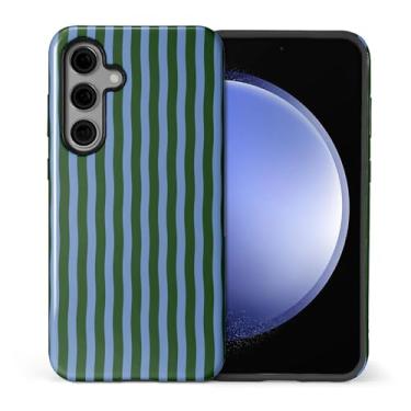 Imagem de ilikediy Capa para Samsung Galaxy S24, HL2, listra verde e azul, híbrida, 2 camadas, capa protetora de silicone com design