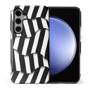 Imagem de ilikediy Capa para Samsung Galaxy S24 Plus, HL2, geométrica, preta, branca, listras, híbrida, 2 camadas, capa protetora de silicone com design