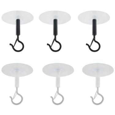 Imagem de CHENJIN 6 peças de ganchos de teto sem perfuração, lanterna de 6 cm, rede mosquiteira à prova de vento, ganchos adesivos brancos e pretos para pendurar plantas sinos de vento, lâmpadas, redes de cama