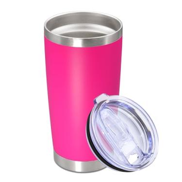 Imagem de Copo de aço inoxidável de 590 ml, com tampa, isolada a vácuo, parede dupla, caneca de viagem, copo de café de viagem com revestimento em pó durável para bebidas quentes e frias, rosa choque, 1 pacote