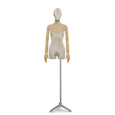 Imagem de Mannequin Manequins de varejo com corpo sexy, suporte de metal, braços de madeira que podem girar e posar, altura ajustável de 62,2 a 78,7 pol., torso de veludo(Yellow,Triangle)