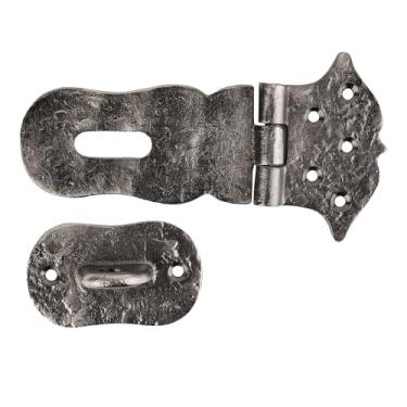 Imagem de SKANDH Ferrolho de bloqueio de segurança de ferro e grampo de estanho antigo revestido em pó para baú de tesouro de piratas vintage, baús, caixa de joias de madeira, estojos, móveis e galpões (preto