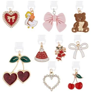 Imagem de TAKEALOOKO Pingentes de plugue de poeira para Kindle - 10 peças de pingentes de laço alegre Y2K, capas de porta de carregamento tipo C/USB-C para telefone e e-reader, presentes de livros para mães