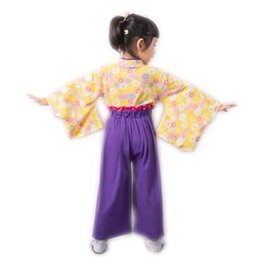 Imagem de Fantasia de quimono para meninas, conjunto de roupas de samurai para crianças, vestido de princesa japonês, fantasia de Halloween, cosplay, capa amarela