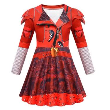 Imagem de WYYXYB Girls Red Costume Birthday Party Dress Halloween 4 Descendants Cosplay Outfits(3-4 Years,Red)