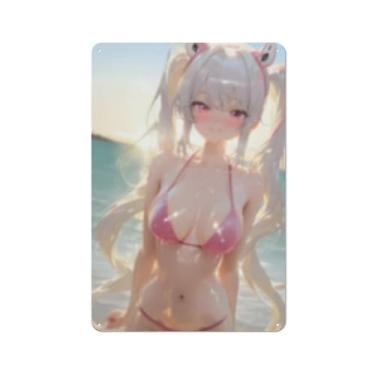 Imagem de Anime Sexy Bikini Hot Girl Pinup Girl Metal Tin Sign Wall Art Poster Decor for Home Bar Club Bedroom Bathroom Man Cave Otaku 20 x 30 cm, AH301