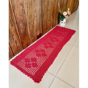 Imagem de Passadeira Retangular 1,70mx52cm Avulsa 6 Rosas Crochê Artesanal (Vermelho)