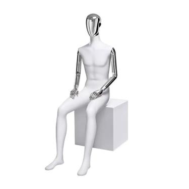 Imagem de Mannequin Manequins de varejo de corpo masculino de 63 polegadas de altura com banquinho, a cabeça e os braços galvanizados são rotativos e destacáveis(Silver)