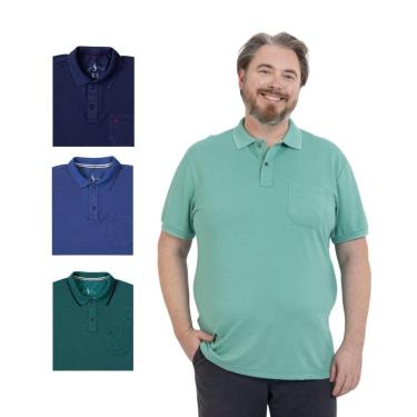 Imagem de Kit 4 Camisa Polo Masculina Plus Size Pique com Bolso Casual-Masculino