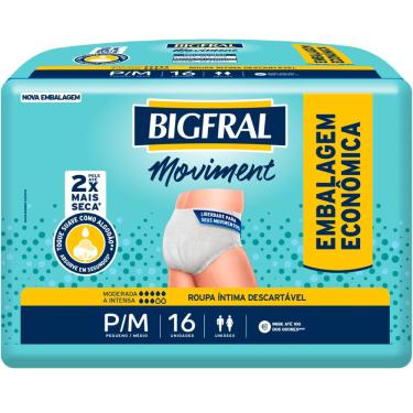 Imagem de Fralda Geriátrica Bigfral Roupa Íntima Moviment Nova P/M 16 Unidades