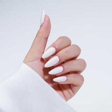 Imagem de Rnker Press On Nails – Cor transparente, unhas de gel branco amêndoa com acabamento brilhante, 15 tamanhos – Kit de 30 unhas com cola