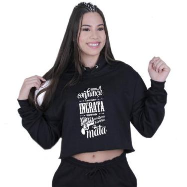 Imagem de Cropped Moletom Feminino A confiança Racionais Mcs - Lafre, Preto, G