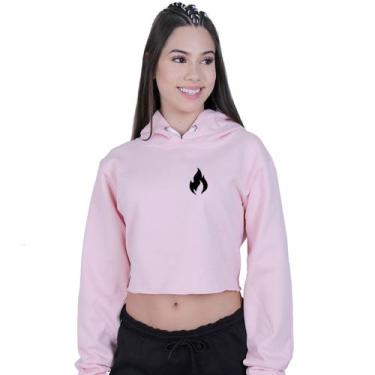 Imagem de Cropped Moletom Feminina Fire Fogo Chamas - Lafre, Rosa claro, M