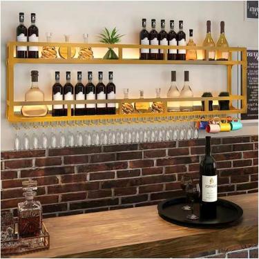 Imagem de Prateleira De Vinho Montada Na Parede Com Luz Led,prateleira De Exibição De Armazenamento De Vinho De Suporte De Garrafa De Metal,prateleiras De Vinho De Grande Capacid, Gold2, 100cm/39.4in