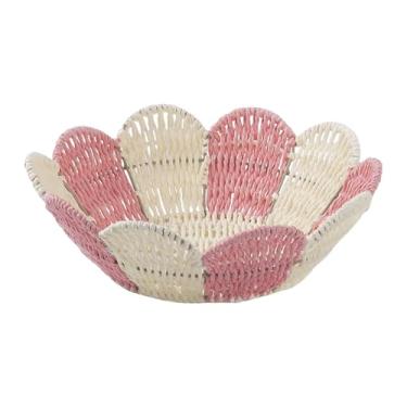 Imagem de DimyFew Cesta de papel trançada com corda, organizador de mesa, balcão de cozinha, cesta leve de armazenamento feita à mão para doces, salgadinhos e, Rosa