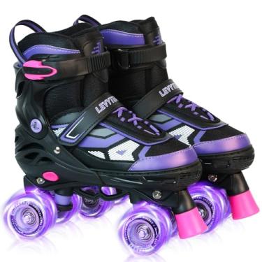 Imagem de LEVYTEMP Patins para meninos e meninas, crianças, patins quadriciclos ajustáveis de 4 tamanhos com todas as rodas iluminadas para iniciantes, esportes internos e externos