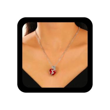 Imagem de YienDoo Colar gótico de coração rosa vintage punk rosa flor amor colares rosas coração pingente colar rosas amor infinito amizade colar joias para mulheres, Zinco, Sem Pedra Preciosa