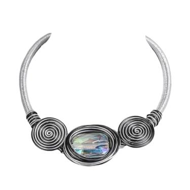 Imagem de Colar de fantasia africana grosso para mulheres - gargantilha colorida étnica boho, gola boho, envolto em arame tribal, joia artesanal de cristal de pedra grande, Cobre, Sem Pedra Preciosa