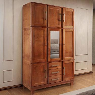 Imagem de Guarda-Roupa Solteiro Tunnels 8 Portas 3 Gavetas com Espelho Madeira Maciça Mogano - Pnr Móveis