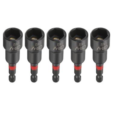 Imagem de HARFINGTON 5 peças de broca de chave de porca, soquete de 1/2 polegada, haste sextavada de 65 mm de comprimento, soquete magnético de 6 pontas, conjunto de parafusos de aço fosfatado CR-V de troca