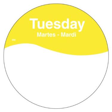 Imagem de DayMark IT1101082 MoveMark Etiqueta removível trilíngue dia da semana, terça-feira, círculo de 7,6 cm, amarelo (rolo de 500)