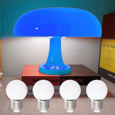Imagem de Lâmpada de cogumelo azul de 25 W, luminária de mesa retrô de LED com 3 temperaturas de cor e 4 lâmpadas, luz de mesa de cabeceira moderna de meados do século para quarto, sala de estar, decoração