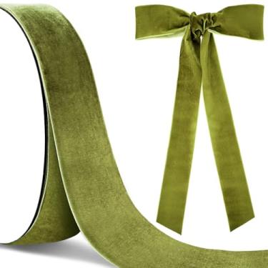Imagem de Fita de veludo verde-oliva de 25 metros de tecido vintage de 5 cm para embrulho de presente para decoração de guirlanda de Natal (verde oliva)