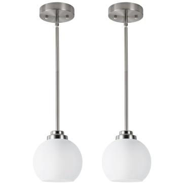 Imagem de WYNEYET Pacote com 2 luminárias pendentes globo, luzes de teto de níquel escovado com persianas de vidro fosco branco, luz interna ajustável para ilha de cozinha