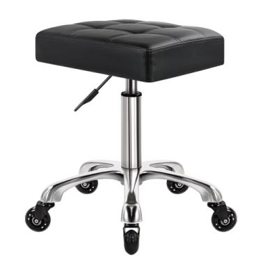 Imagem de WKWKER - Banqueta de rodinhas resistente com rodas hidráulica giratória ajustável banqueta ergonômica de couro grosso retangular para cozinha, desenho, laboratório, escritório, salão, mensagem, banco