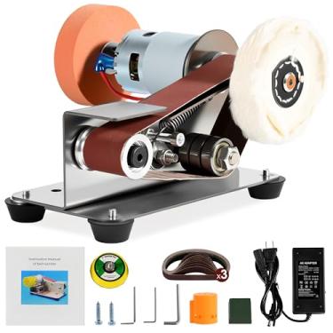 Imagem de Mefape Mini Lixadeira De Cinta 30 Mm, Ferramenta Lixar Com Controle Velocidade 7 Marchas, Afiador Facas 15 Graus, Elétrica Polimento E Roda Desbaste Para Marcenaria Metalurgia