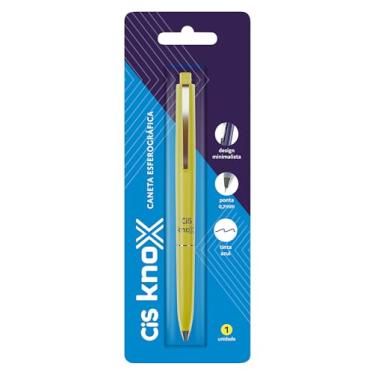 Imagem de Caneta Esferográfica CIS KNOX 0.7mm, Corpo Amarelo - Tinta Azul, Blister com 1 unidade