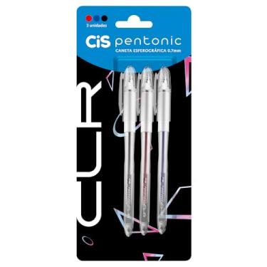 Imagem de Caneta Esferográfica 0.7mm PENTONIC CLR, Corpo Transparente e Design Moderno, Blister com 3 unidades (Azul, Preta e Vermelha)