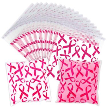 Imagem de Whaline 320 unidades de sacos autoadesivos de celofane para apoio ao câncer de mama, fita rosa, plástico, para doces, sacolas de presente para violoncelo, suprimentos de conscientização sobre o câncer