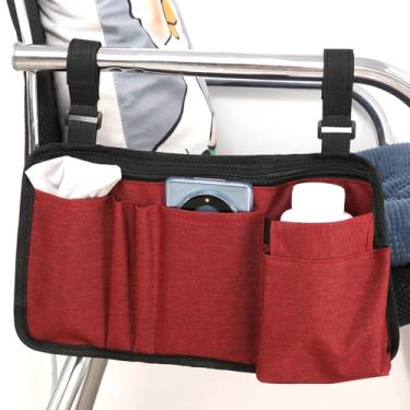 Imagem de Bolsa lateral para cadeira de rodas com suporte de copo, bolsa de apoio de braço para cadeira de rodas, acessórios para andador, andador, scooter elétrico, (kermesinus)