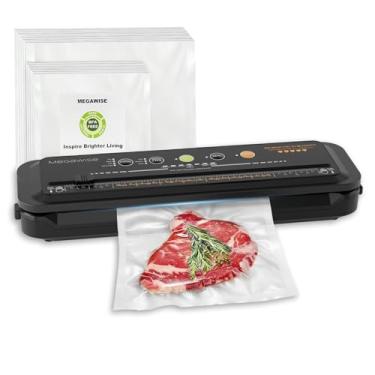 Imagem de MEGAWISE Seladora a vácuo para alimentos com kit inicial com mangueira acessória para seladora de boca larga e regular, design compacto com 10 sacos de vácuo e cortador integrado
