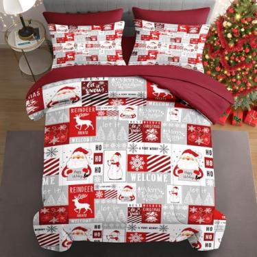 Imagem de WeCozy Jogo de edredom de Natal tamanho king com 2 fronhas e 2 fronhas, xadrez vermelho e cinza para crianças e adultos, lençol de cima com lençol de cima