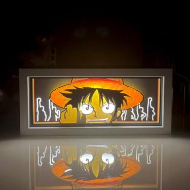 Imagem de Lenoleia Caixa de luz de corte de papel anime artesanal manga sombra lâmpada esculpida luz noturna luminária de mesa para decoração de quarto presente de anime