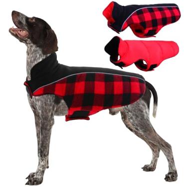Imagem de Kuoser Casaco reversível para cães com clima frio, jaqueta de inverno impermeável reflexiva, casaco de cachorro xadrez estilo britânico forro de algodão forrado à prova de vento roupas para ambientes externos pequenos médio e grande cães M