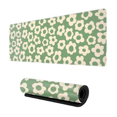 Imagem de Vintage Groovy Cute Flower Green Floral Mouse Pad Gaming XL Grande Tapete de Mesa Longo Estendido Big Keyboard Pads Acessórios de Mesa para Jogos e Escritório Pc Laptop Computador 70 X 29 cm