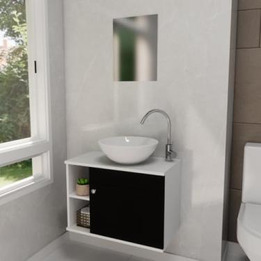 Imagem de Gabinete Para Banheiro Armário Suspenso C/Cuba Itália Acrd 60cm Ônix - Brovália