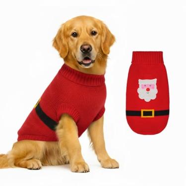 Imagem de Suéter de malha para cães pequenos a grandes, meninos e meninas, suéteres clássicos de Natal para cães de gola rolê, roupas quentes e macias para animais de estimação para o inverno (Papai Noel, GG)