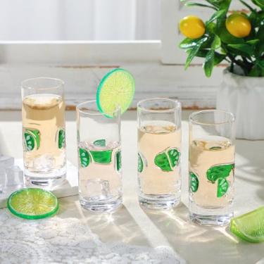 Imagem de SiliFine 4 peças de copos de shot com ícone verde limão - copo grande de 80 ml com base pesada para tequila, uísque, vodca, gin - Ideal para decoração de bar Margarita despedida de solteira com tema