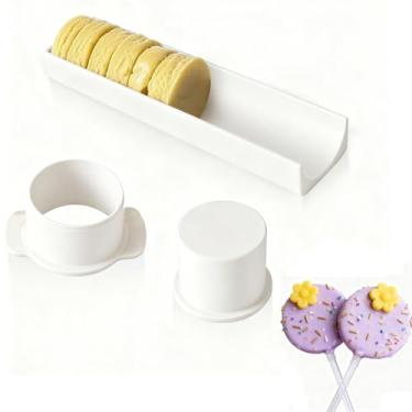 Imagem de Conjunto de moldes redondos de 4,8 cm com bandeja de 22 cm, cortador e bandeja ABS para bolo, máquina de sobremesa circular, moldes para assar em casa, festas de aniversário, sobremesas de casamento