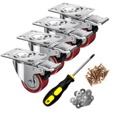Imagem de Rodas Caster Wheels ASHGOOB Red Poliuretano (PU) de 5 cm com freio x4