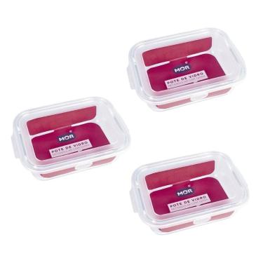 Imagem de Kit 3 Potes Hermético Marmita De Vidro Retangular 640ml Mor