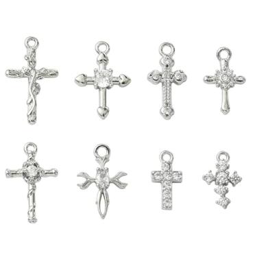 Imagem de KitBeads Berloques de cruz de latão, 8 peças, pingentes de zircônia cúbica transparente com pingente de crucifixo de Jesus para fazer joias, colares, pulseiras, artesanato