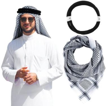 Imagem de Lenço Hoolerry Arab Shemagh Muslim Keffiyeh Head Wrap preto