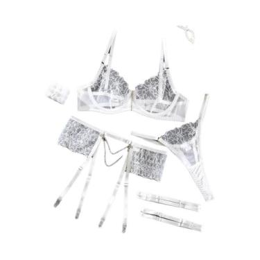 Imagem de Conjunto De Lingerie Luxuosa Com Sutiã Pushup De Renda Transparente FL