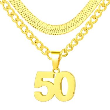 Imagem de Colar de número, colar em camadas para homens, meninos e crianças, colar com números para meninos atletas, corrente de aço inoxidável de 45,7 cm + 50 cm para homens com pingente de número, colares de